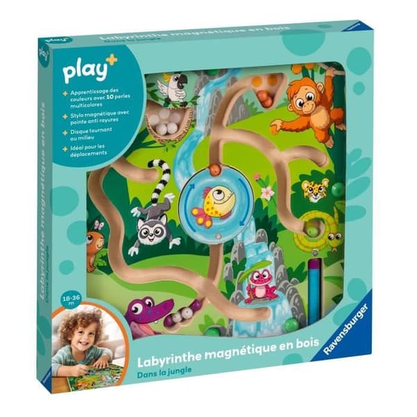 Ravensburger play+, Magnetisk Trælabyrint - I Junglen, 6-36 måneder, Tidlige År, Baby