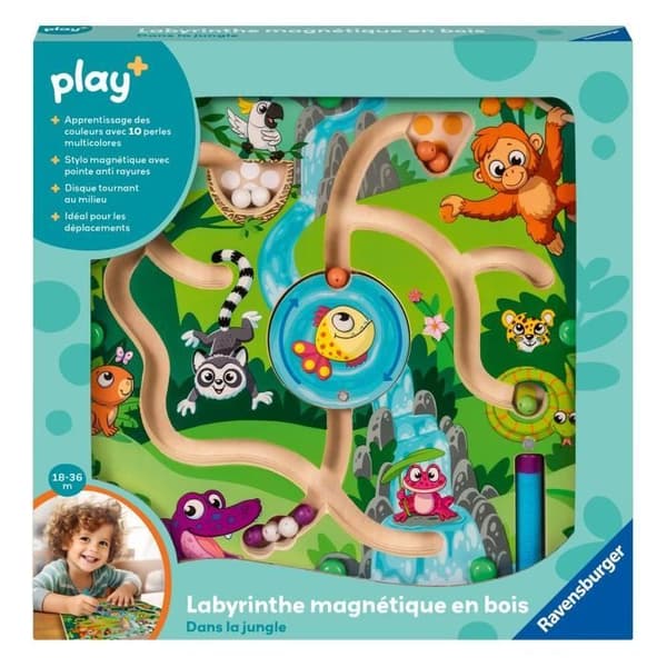 Ravensburger play+, Magnetisk Trælabyrint - I Junglen, 6-36 måneder, Tidlige År, Baby
