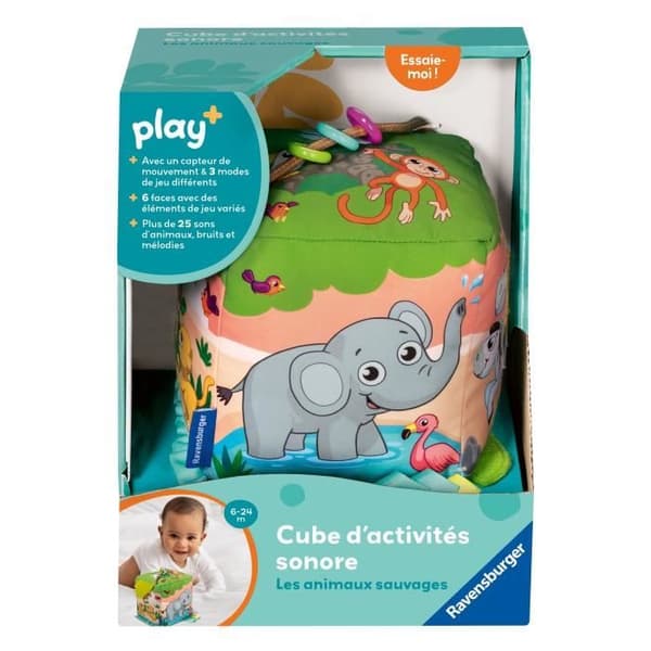 Ravensburger play+, Ljudaktivitetskub - Vilda djur, 0-12 månader, Tidiga år, Baby