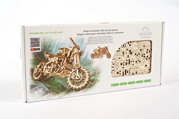 3D Træpuslespil Scrambler UGR-10 med sidevogn uGEARS