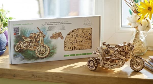 3D Træpuslespil Scrambler UGR-10 med sidevogn uGEARS
