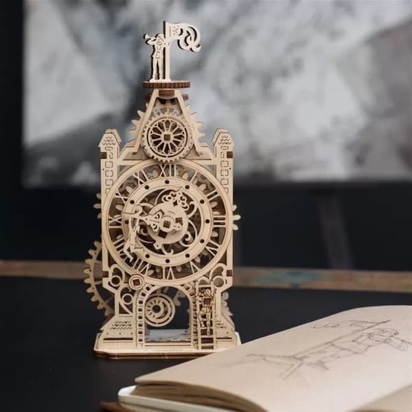 3D Træpuslespil Gammelt Klokketårn uGEARS