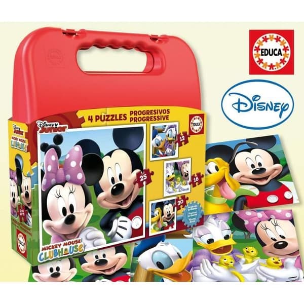 4 progressive puslespil - EDUCA - Mickey Progressive Puslespils-kasse (12-16-20-25)