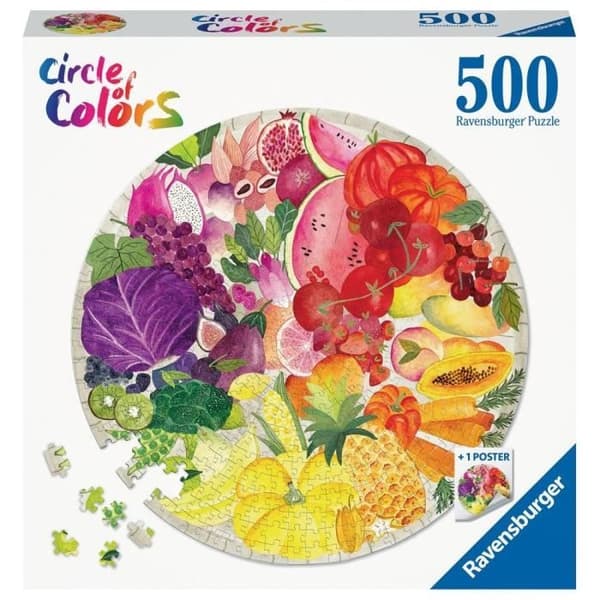 500-brikkers rundt puslespil Frugt og grøntsager, Farvecirkel, Abstrakt, Voksen, Ravensburger
