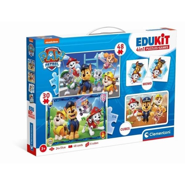 Clementoni - Edukit - Paw Patrol - 4-i-1 Aktivitetssæt til Børnehaveklasse - Puslespil, Terninger og Memo - Lavet i Italien