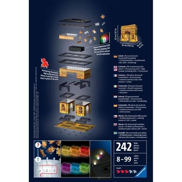 Valaistu Riemukaari 3D-palapeli - Ravensburger - 216 palaa - liimaton - värillisillä LEDeillä - Lapset 8 vuotta