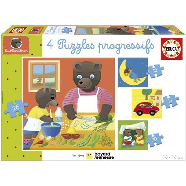 Palapeli - EDUCA - Pikku Karhu: 4 progressiivista palapeliä lapsille 12-25 palasta 3-vuotiaista alkaen