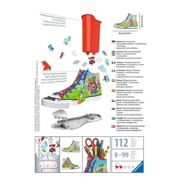 3D-pussel Sneaker Super Mario - Ravensburger - 108 bitar - Limfri - Från 8 år