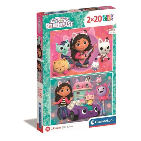 Puslespil - CLEMENTONI - Gabbys dukkehus - 2 x 20 brikker - For børn fra 3 år - Tegneserietema