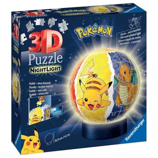 Pokémon Illuminated Ball 3D-pussel - Ravensburger - 72 numrerade bitar - Ljusbas - Från 6 år