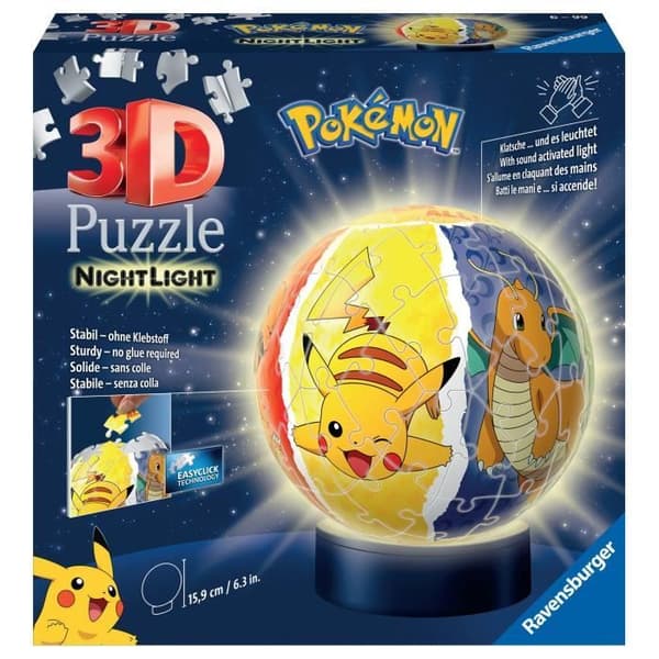 Pokémon Illuminated Ball 3D-pussel - Ravensburger - 72 numrerade bitar - Ljusbas - Från 6 år
