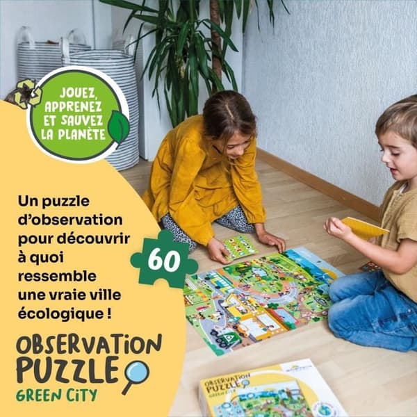 Uddannelsesspil - GEOMAG - Observationspuslespil Grøn By - Økologisk puslespil - Opdagelse af bæredygtige byer - Plakat inkluderet