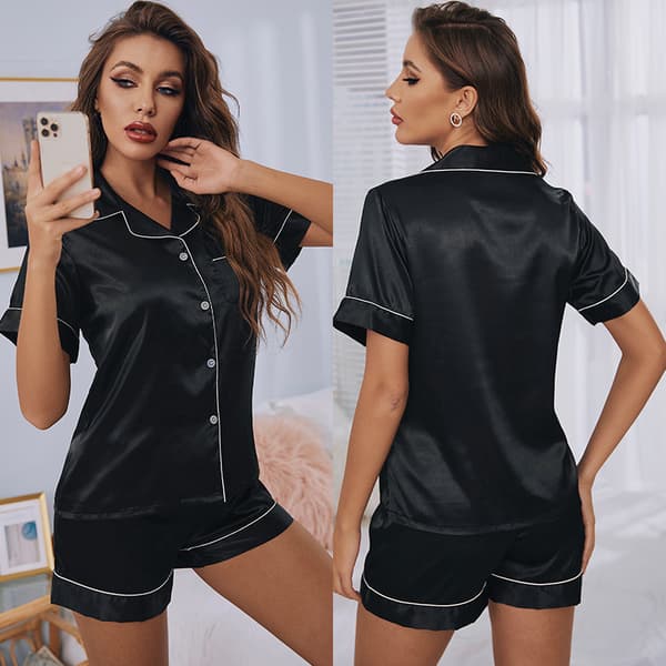 INF Button Down Short Pyjamas Set för kvinnor 2-delade toppar och shorts