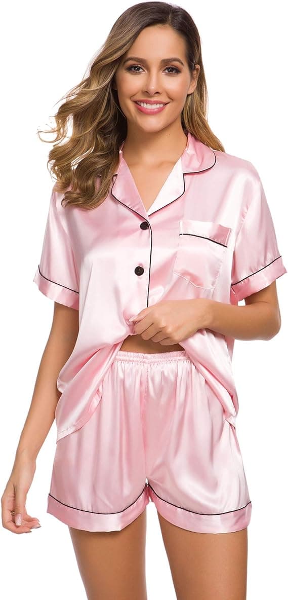 INF Button Down Short Pyjamas Set för kvinnor 2-delade toppar och shorts