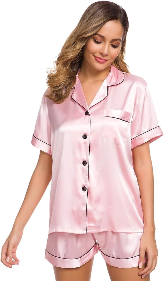 INF Button Down Short Pyjamas Set för kvinnor 2-delade toppar och shorts