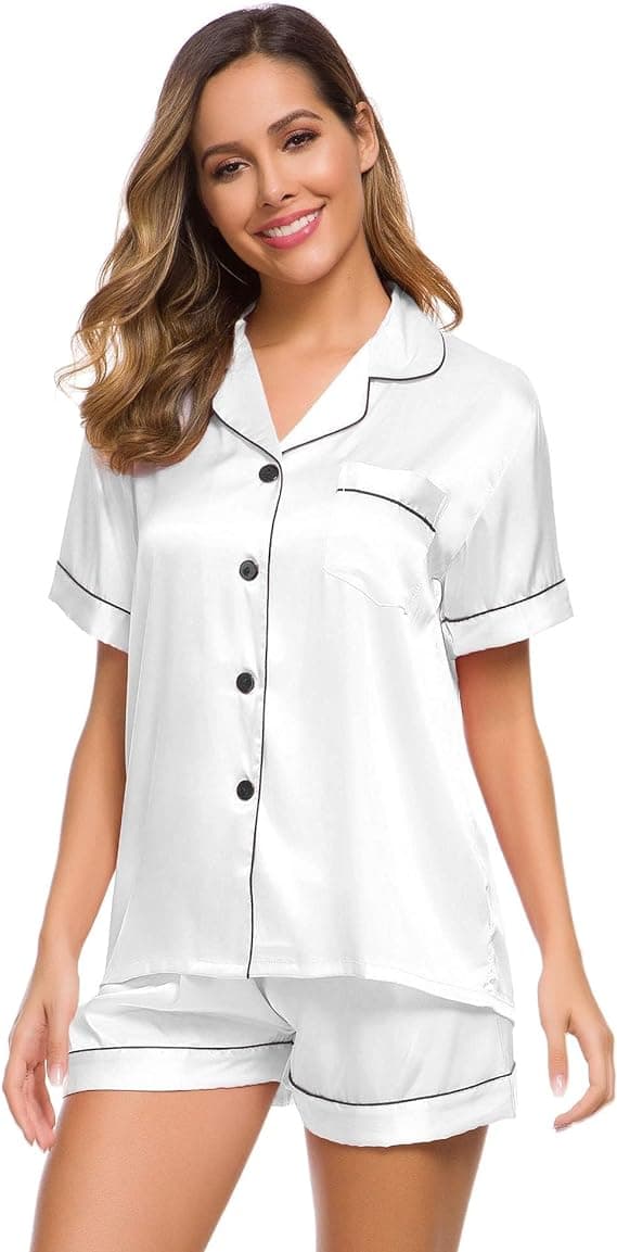 INF Button Down Short Pyjamas Set för kvinnor 2-delade toppar och shorts