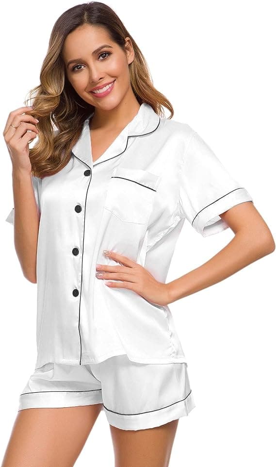 INF Button Down Short Pyjamas Set för kvinnor 2-delade toppar och shorts