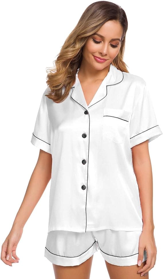 INF Button Down Short Pyjamas Set för kvinnor 2-delade toppar och shorts