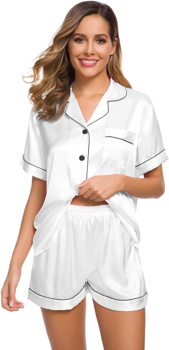INF Button Down Short Pyjamas Set för kvinnor 2-delade toppar och shorts