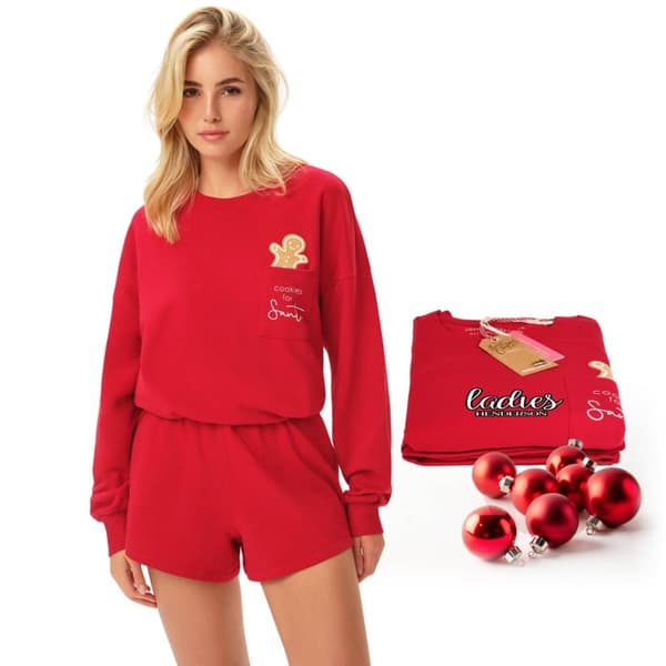 HENDERSON Pyjamas til kvinder - Jule-sweatshirt og shorts-sæt Rød pyjamas