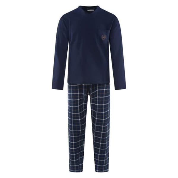 Lång pyjamas i bomull - CHRISTIAN CANE - Herr - Marinblå - Blå