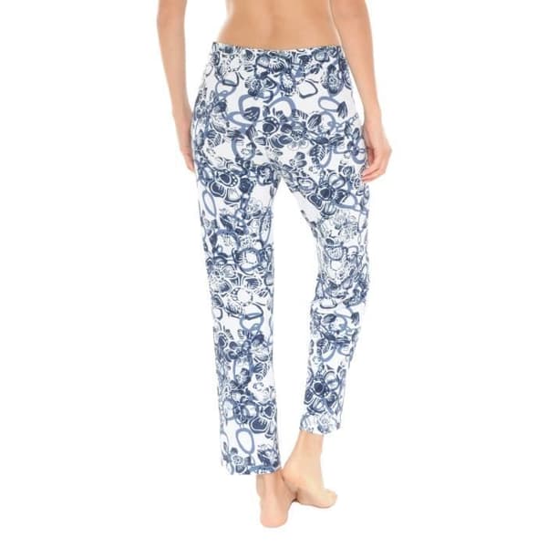 Långbyxor - Valery - Modell 6530 - Mörkblå Blommönster - Elastisk Midja - 90 cm