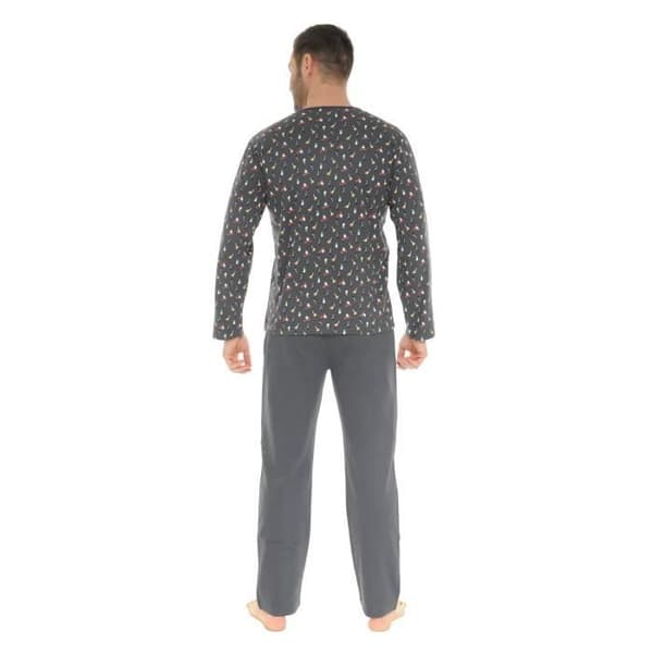 Pyjamas Lång Grå Durald - Christian Cane - Man - Tunisisk Krage - 100% Bomull Mjuksvettstyg