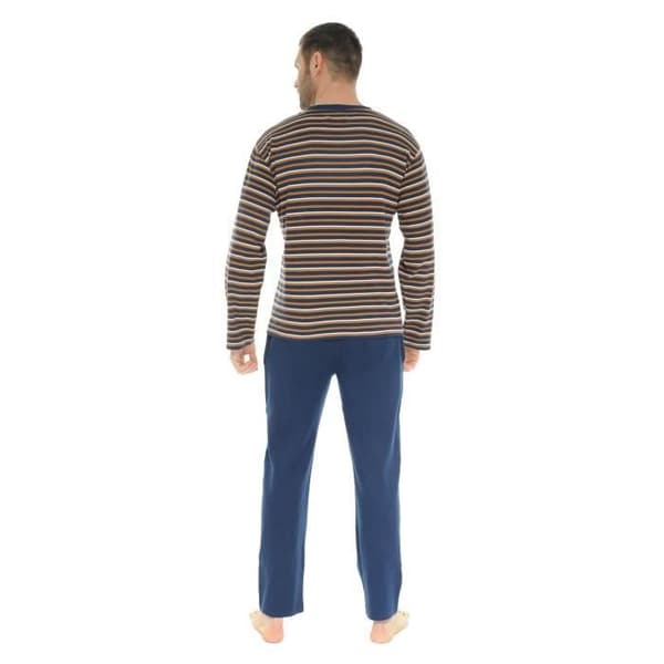 Pyjama Lång - Christian Cane - Darius - 100% Bomull - V-ringning - Marinblå
