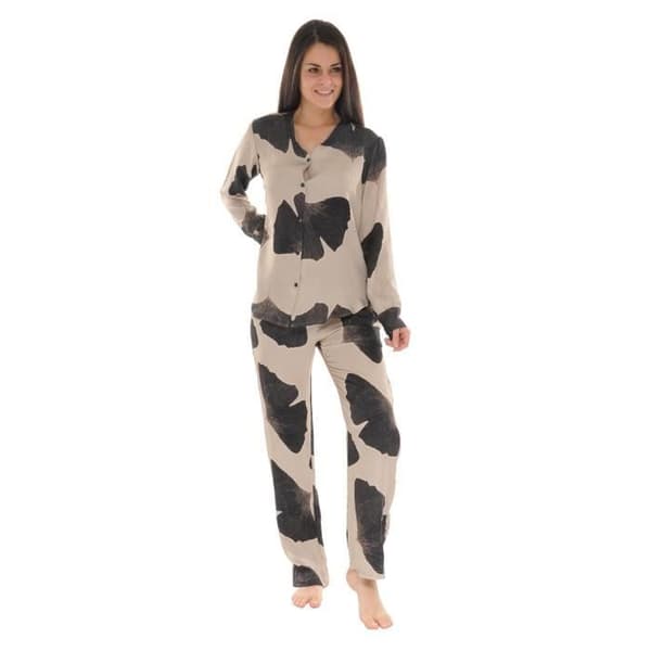 Pyjamas med knäppning för kvinnor - Pilus - Aglaee - Brun - Fluid poplin - Elastisk midja