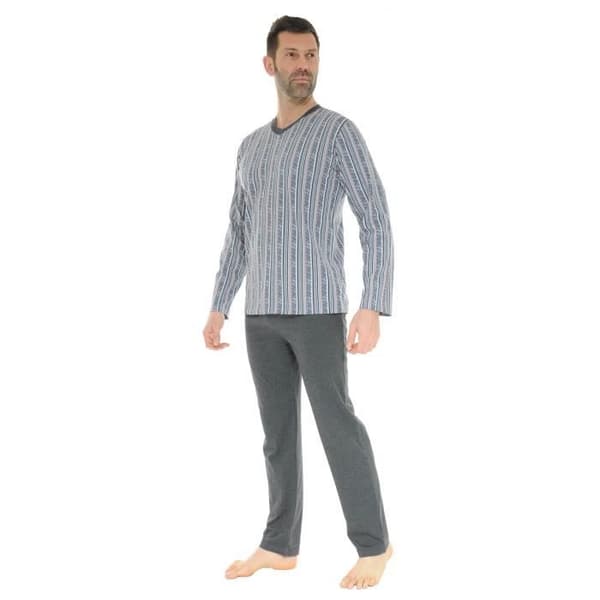 Pyjamas för män - Christian Cane - Daubias - Grå - V-ringning - Lång
