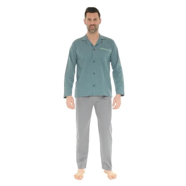 Pyjamas Lång Man - CHRISTIAN CANE - DELMONT - Mörkgrå - Klädd Krage - Elastisk Midja