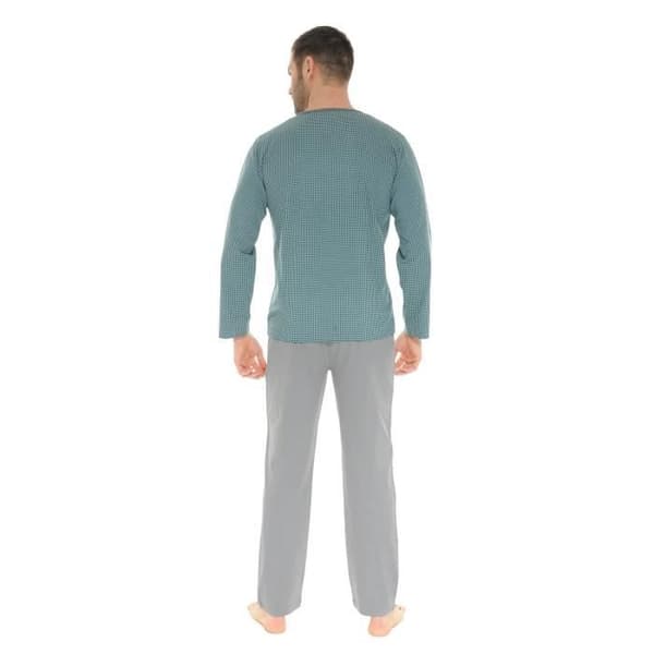 Pyjamas lång man Delmont - Christian Cane - Tunisisk krage - Mörkgrå - 100% bomull