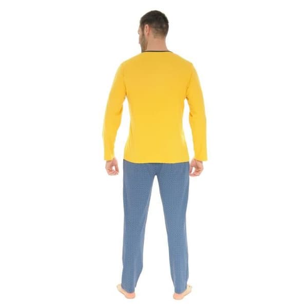 Pyjamas Lång Gul Dambroise - Christian Cane - Man - Tunisisk Krage - Resårmidja - 100% Bomull