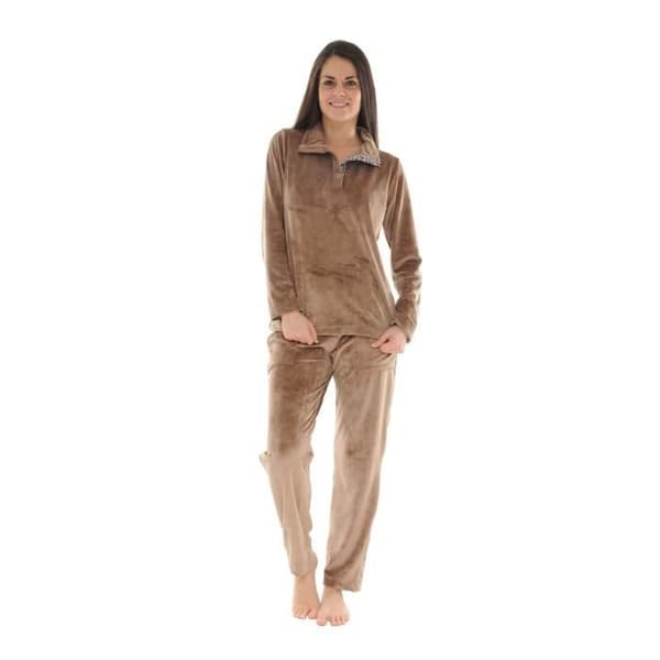 Pyjamas Lång Brun Adelie - PILUS - Kvinna - Elastisk midja - Fickor - Sammet