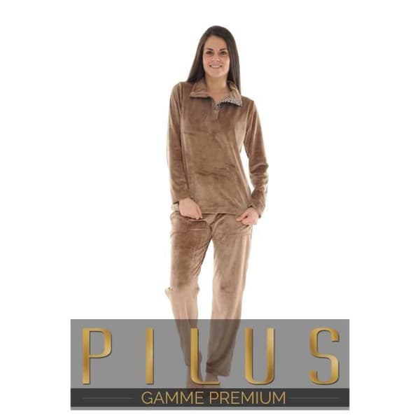 Pyjamas Lång Brun Adelie - PILUS - Kvinna - Elastisk midja - Fickor - Sammet