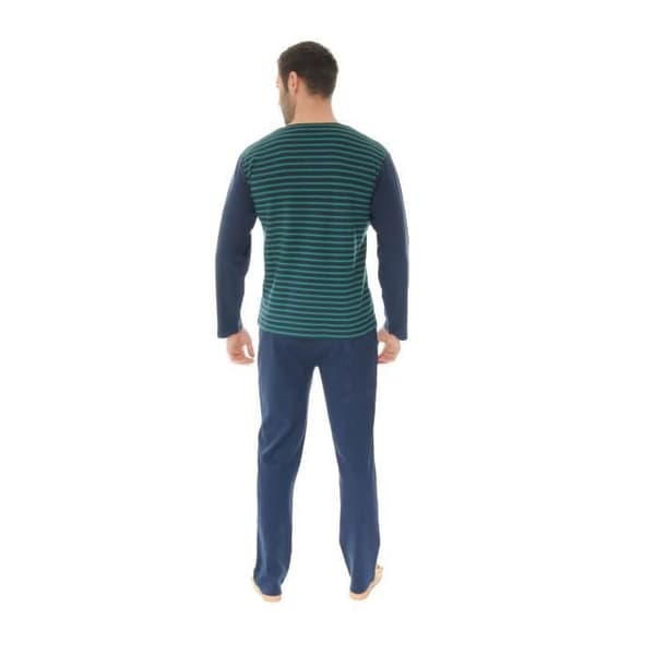 Pyjamabyxa Lång - Samy - 4773 - Kol Tunisien - 100% Bomull - Gröna och Marinrandiga