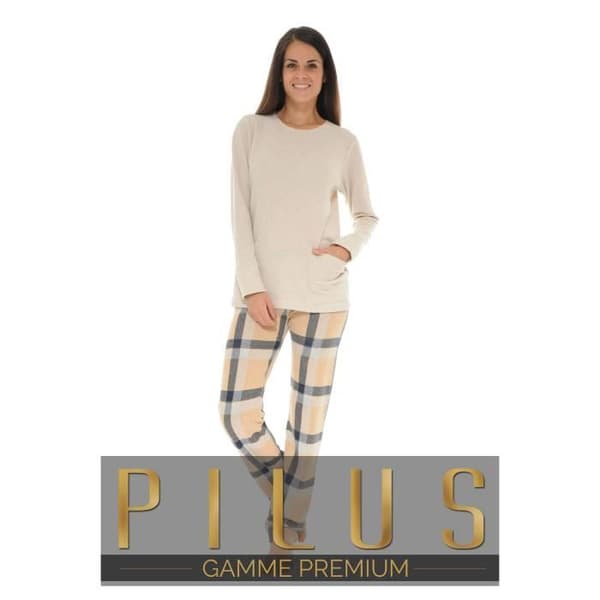 Pyjamas Lång Beige THEA - Pilou Pilou 4906 - Rund hals - Elastisk midja - Snabb leverans