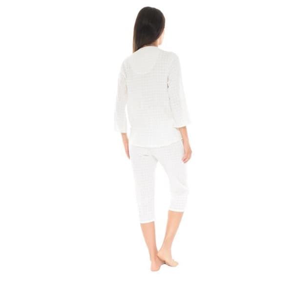 Pyjamaset med knappar Yacinthe - Dam - Vit - Lätt rutad poplin