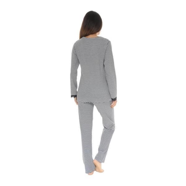 Pyjamas Lång - Rosie - 5285 - Svarta och Vita Ränder - Spets - Elastisk Midja