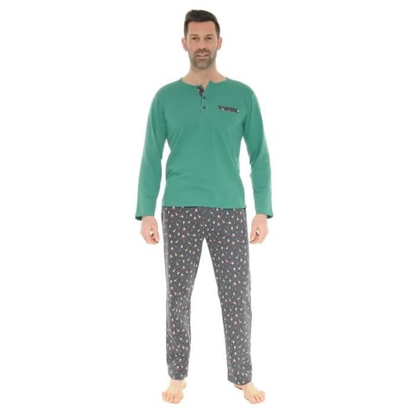 Pyjama Lång - CHRISTIAN CANE - DURALD - Grön - Man - Tunn krage - Elastisk midja