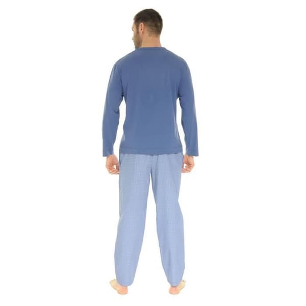 Pyjamas Lång Man - Pilus - Bertin - Blå Indigo - 100% Bomull - Elastisk Midja
