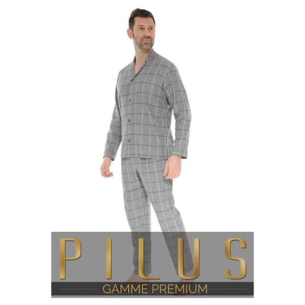 Pyjamaset Herr - Pilus - BIAGIO - Ljusgrå - Elastisk midja - Krage