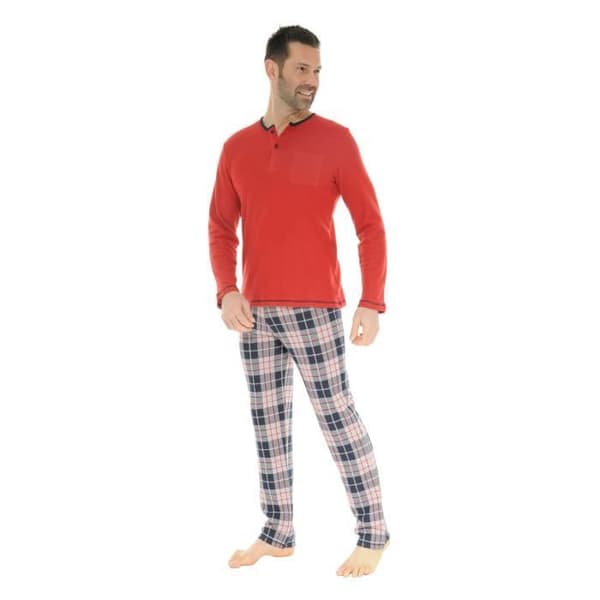 Röd Lång Pyjamas Davy - CHRISTIAN CANE - Man - Tunisisk Krage - Bekväm och Varm