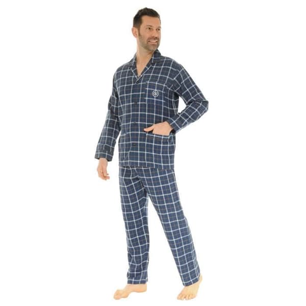Pyjamas för män - Christian Cane - Dorian - Krage - 100% bomull - Mörkblå