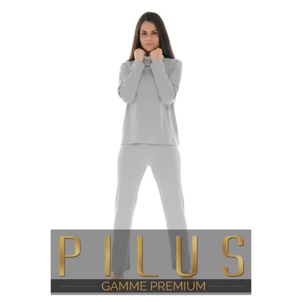 Pyjamas Lång Dam - PILUS - Andréane - Stickad Tråd - Elastisk Midja - Ljus Grå