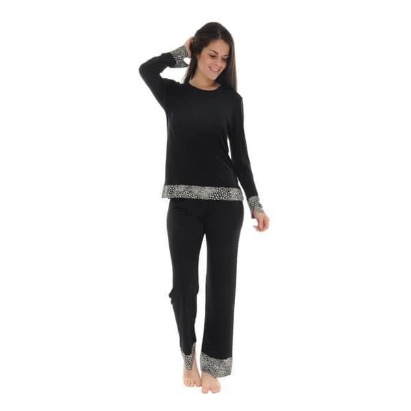 Pyjamastrumpa Lång Svart Cassy - CHRISTIAN CANE - Dam - Rund hals - Elastisk midja - Flytande tyg med satinfinish