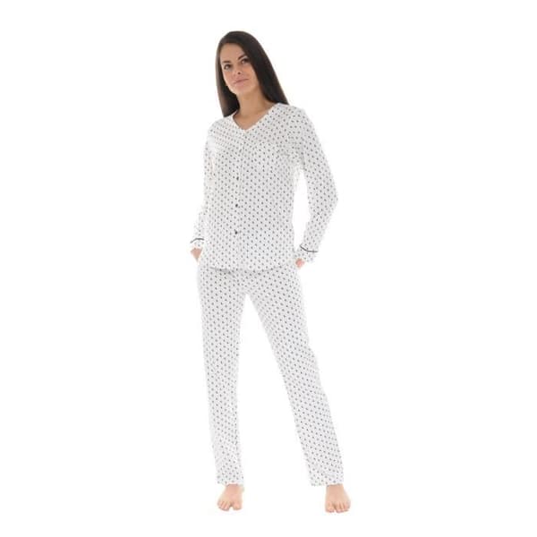Pyjamas Lång Vit Caliste - Christian Cane - Dam - V-Hals - Elastisk Midja - 100% Bomull