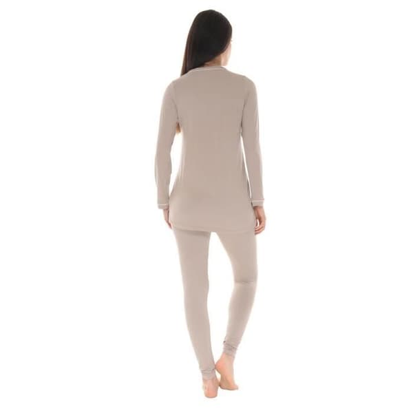 Pyjamas Lång Kvinna - Christian Cane - Modell Catalina - Ljus Brun - V-ringning - Elastisk Midja