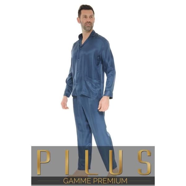 Pyjamakostym - PILUS - 7572 - 100% Silke - Absolut Komfort - Färg Blå