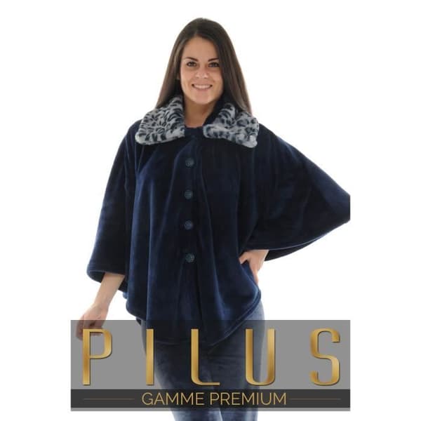 Cape Femme ALMA - Pilus - Marinblå - Hög polär krage och päls